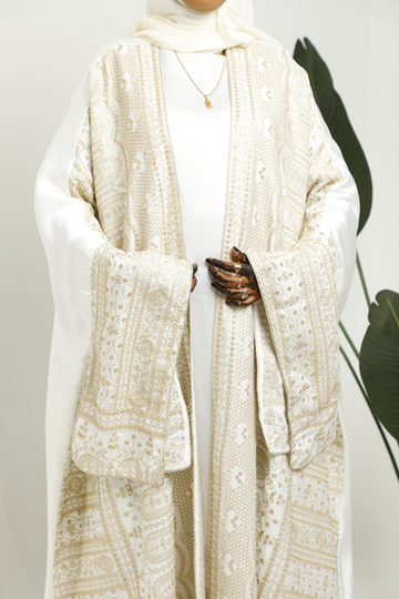 The Amara Abaya – Ivory & Gold