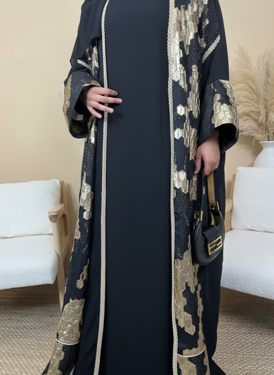 The Zahra Abaya – Black & Gold